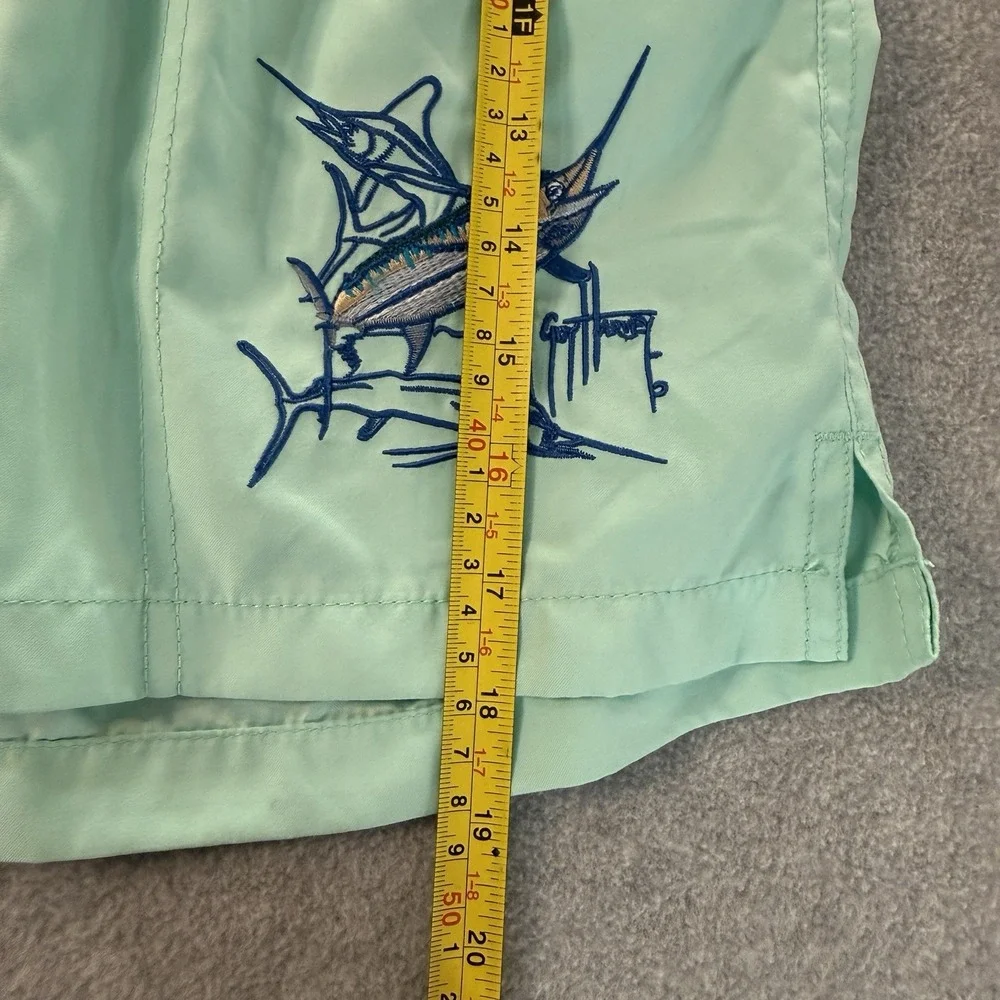 Guy Harvey Aftco Bluewater Mens Swim Trunks Small Aqua Fishing Shorts MarlinFLAW